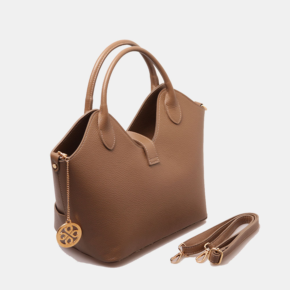 Borsa Donna a Mano con Tracolla VIAVERDI in Pelle Taupe Made in Italy linea Artimino