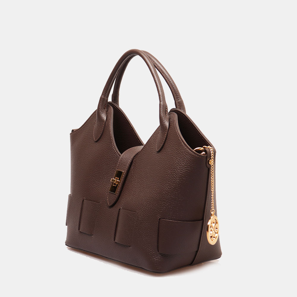 Borsa Donna a Mano con Tracolla VIAVERDI in Pelle Testa Moro Made in Italy linea Artimino