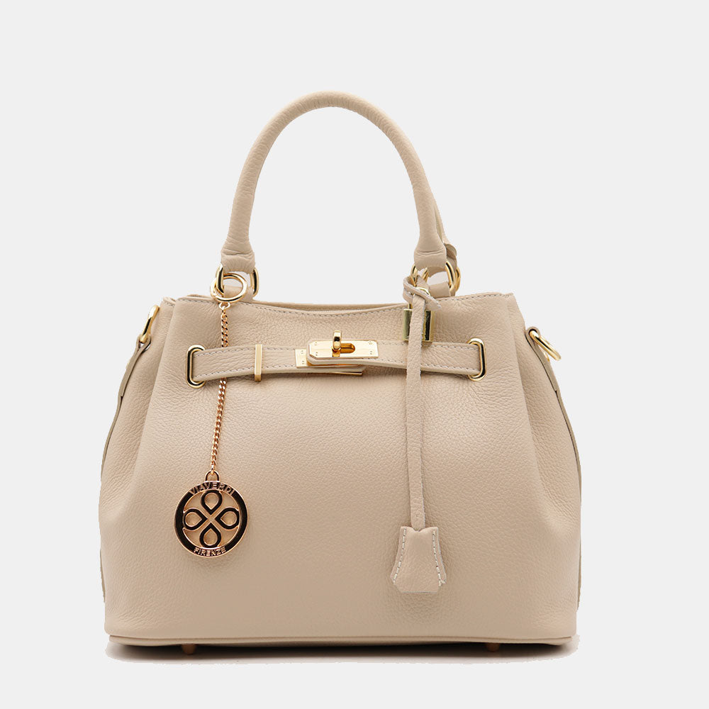 Borsa Donna a Mano VIAVERDI in Pelle Beige Made in Italy linea Artimino