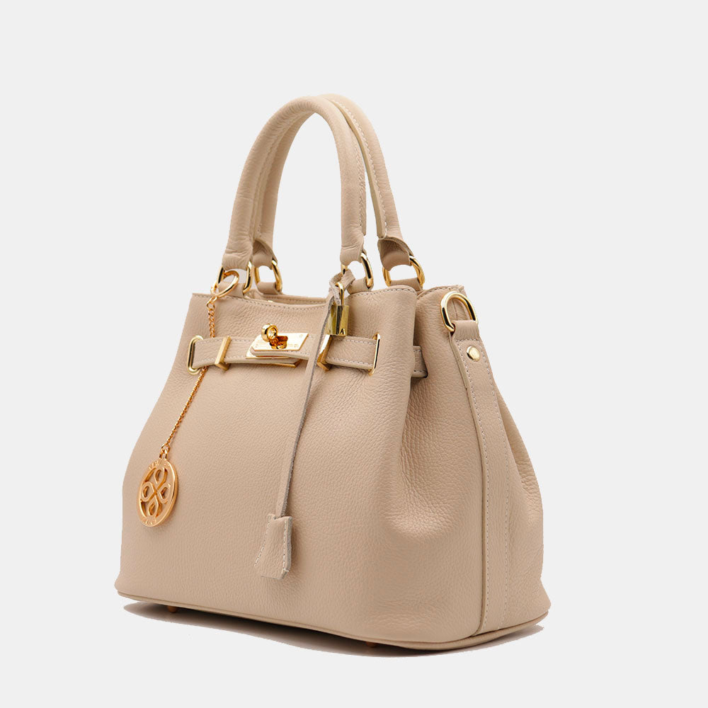VIAVERDI Women's Handbag in Beige Leather Made in Italy, Artimino Line