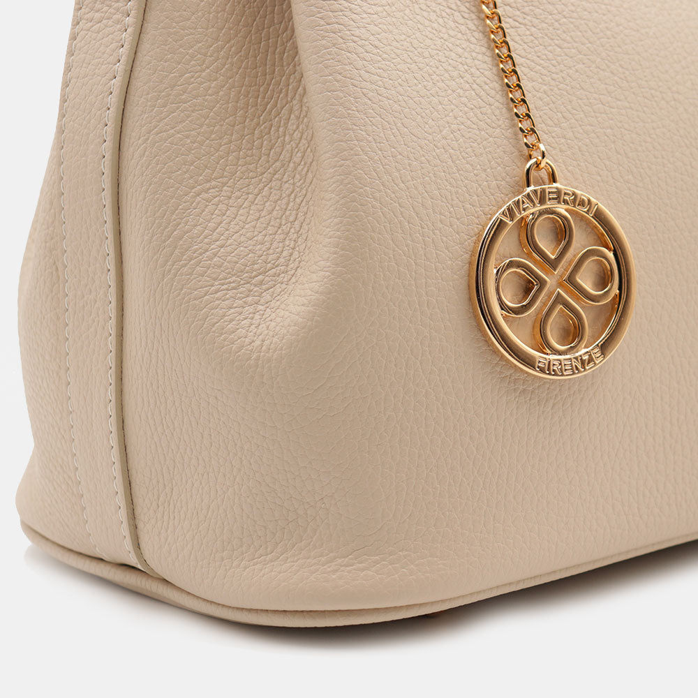 VIAVERDI Women's Handbag in Beige Leather Made in Italy, Artimino Line
