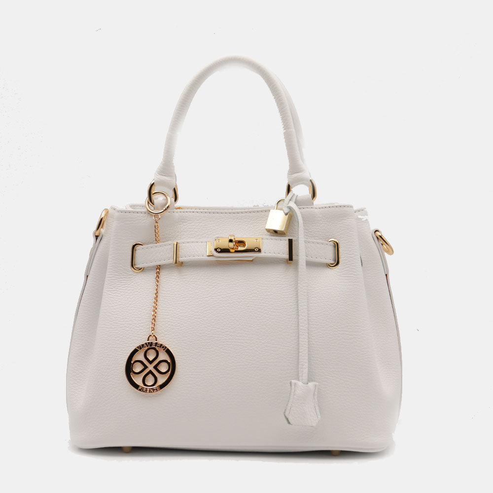 Borsa Donna a Mano VIAVERDI in Pelle Bianca Made in Italy linea Artimino