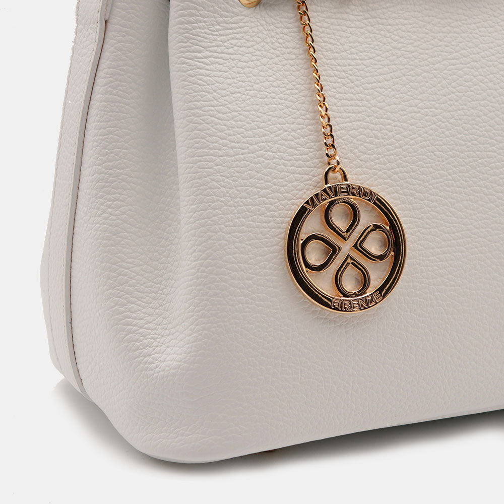 VIAVERDI Women's Handbag in White Leather Made in Italy, Artimino Line
