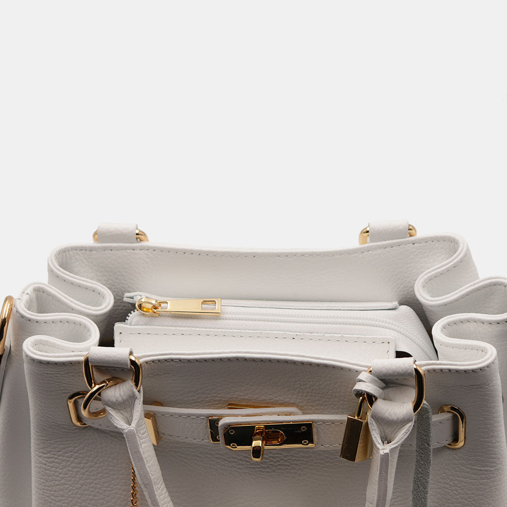 VIAVERDI Women's Handbag in White Leather Made in Italy, Artimino Line