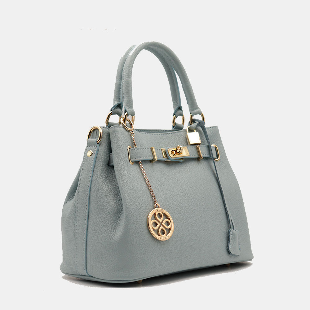 VIAVERDI Women's Handbag in Light Blue Avio Leather Made in Italy Artimino line