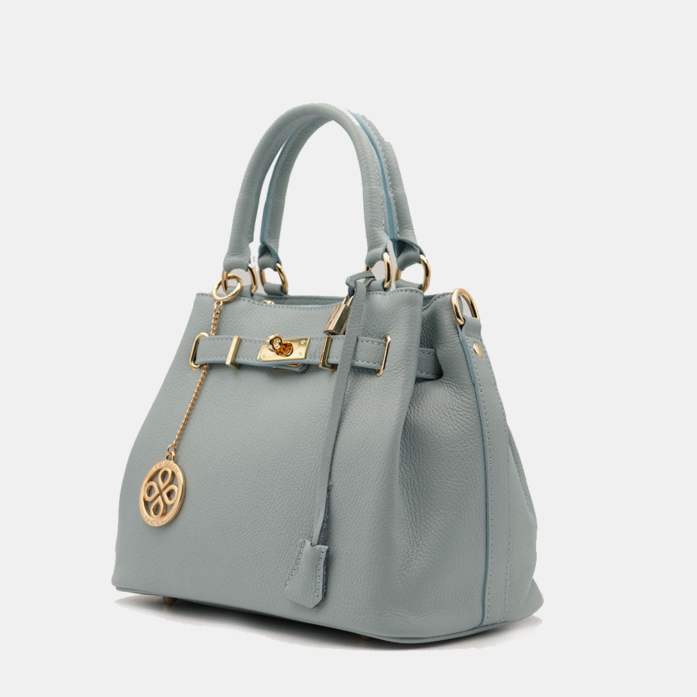 VIAVERDI Women's Handbag in Light Blue Avio Leather Made in Italy Artimino line