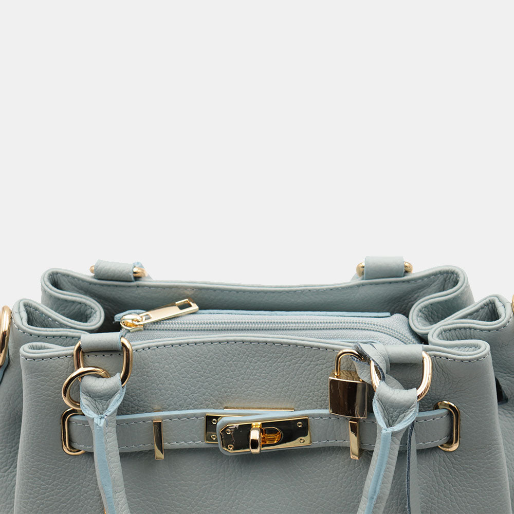 VIAVERDI Women's Handbag in Light Blue Avio Leather Made in Italy Artimino line