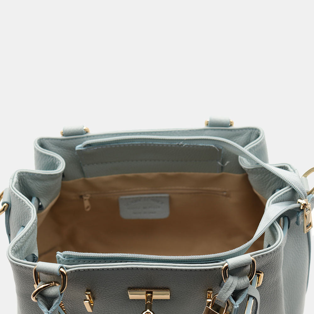 VIAVERDI Women's Handbag in Light Blue Avio Leather Made in Italy Artimino line