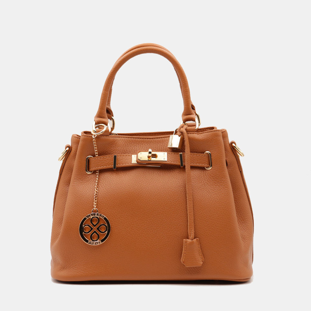 Borsa Donna a Mano VIAVERDI in Pelle color Cuoio Made in Italy linea Artimino