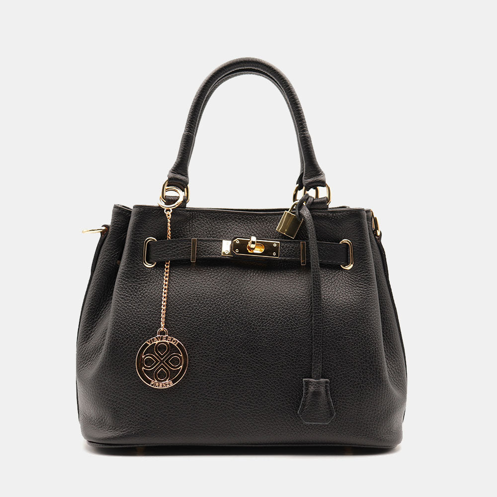 Borsa Donna a Mano VIAVERDI in Pelle Nera Made in Italy linea Artimino