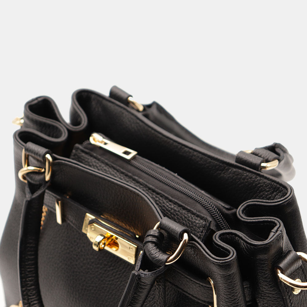 Borsa Donna a Mano VIAVERDI in Pelle Nera Made in Italy linea Artimino