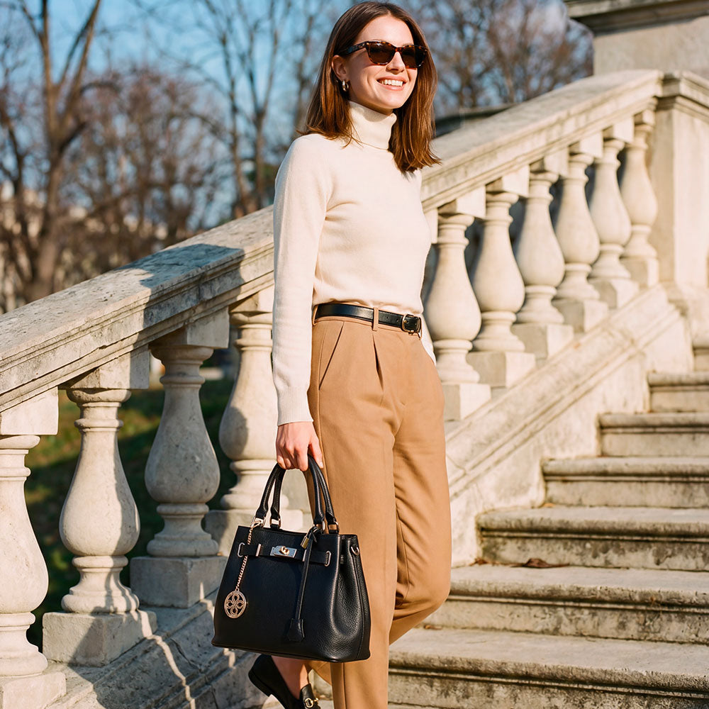 Borsa Donna a Mano VIAVERDI in Pelle Nera Made in Italy linea Artimino