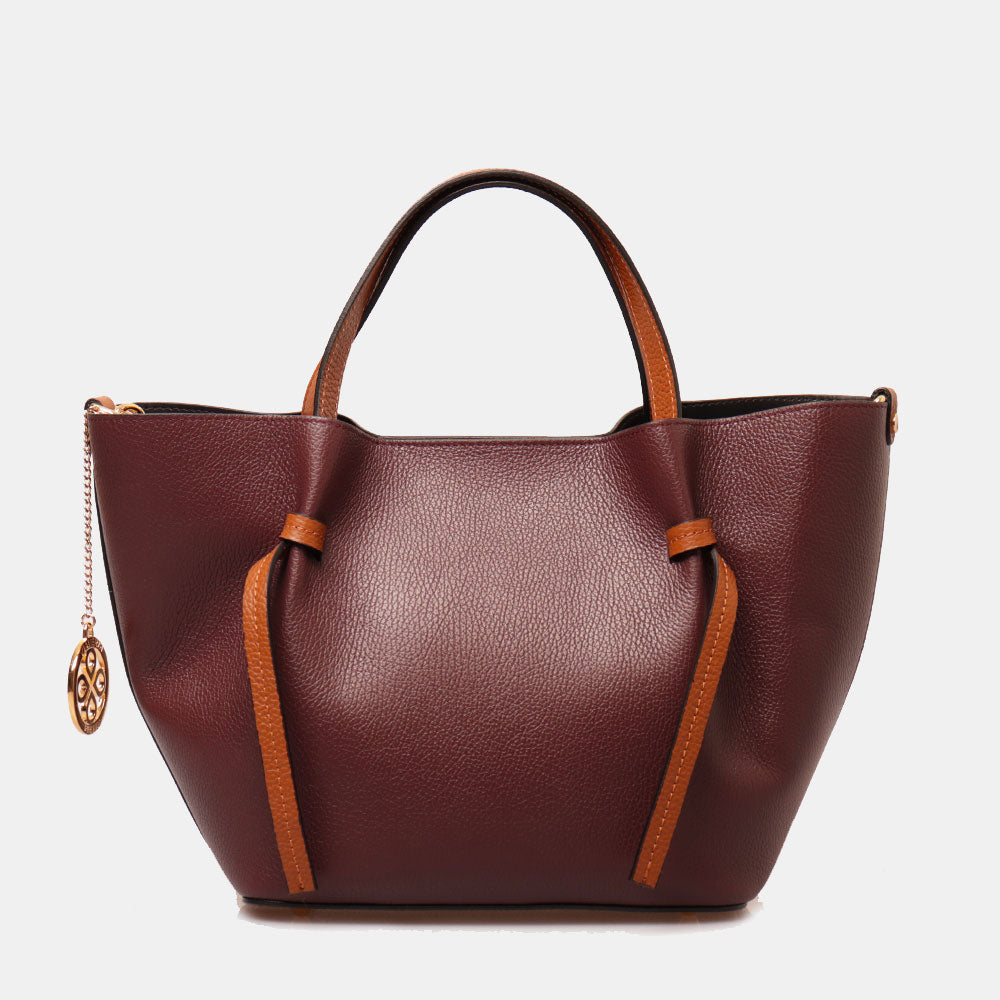 Borsa a Mano con Tracolla VIAVERDI in Pelle Bordeaux e Marrone Made in Italy linea Castiglione