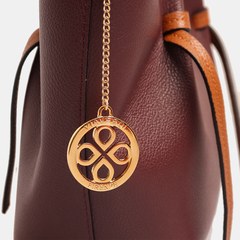 Borsa a Mano con Tracolla VIAVERDI in Pelle Bordeaux e Marrone Made in Italy linea Castiglione