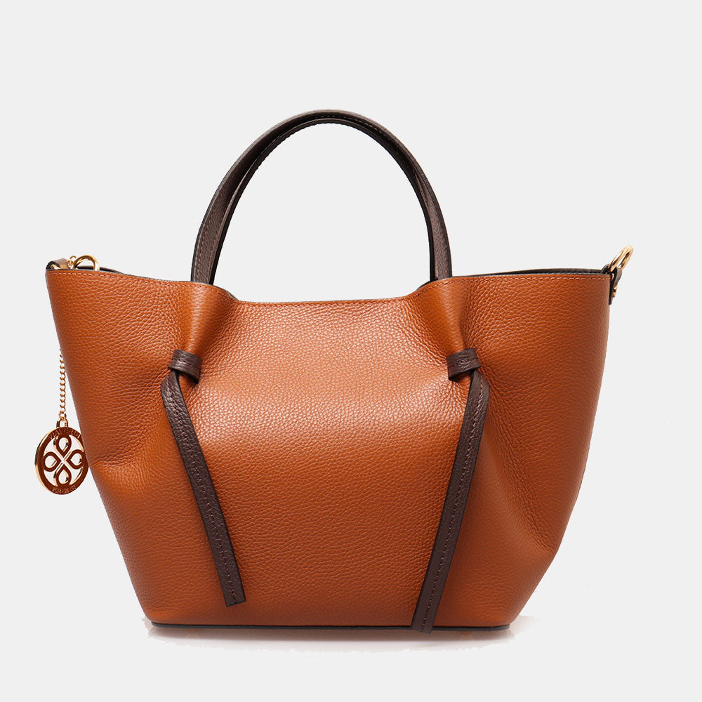 Borsa a Mano con Tracolla VIAVERDI in Pelle Cuoio e Marrone Made in Italy linea Castiglione