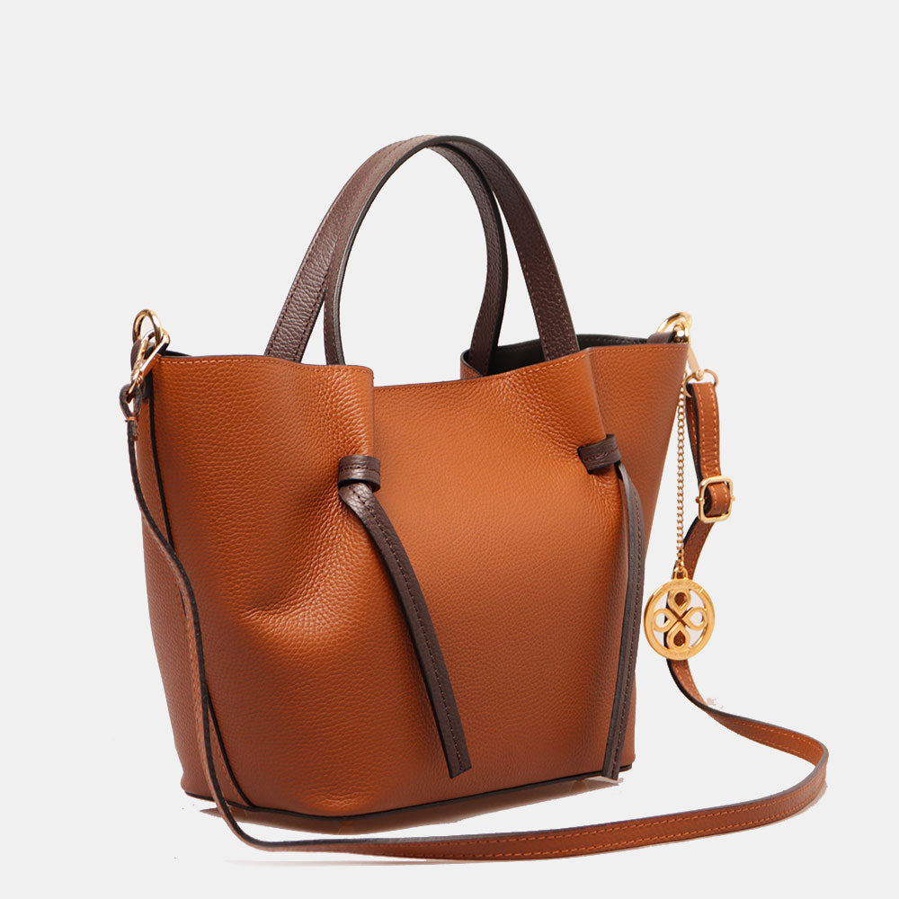 Borsa a Mano con Tracolla VIAVERDI in Pelle Cuoio e Marrone Made in Italy linea Castiglione