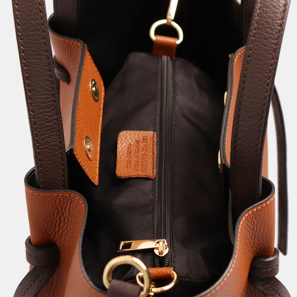 Borsa a Mano con Tracolla VIAVERDI in Pelle Cuoio e Marrone Made in Italy linea Castiglione