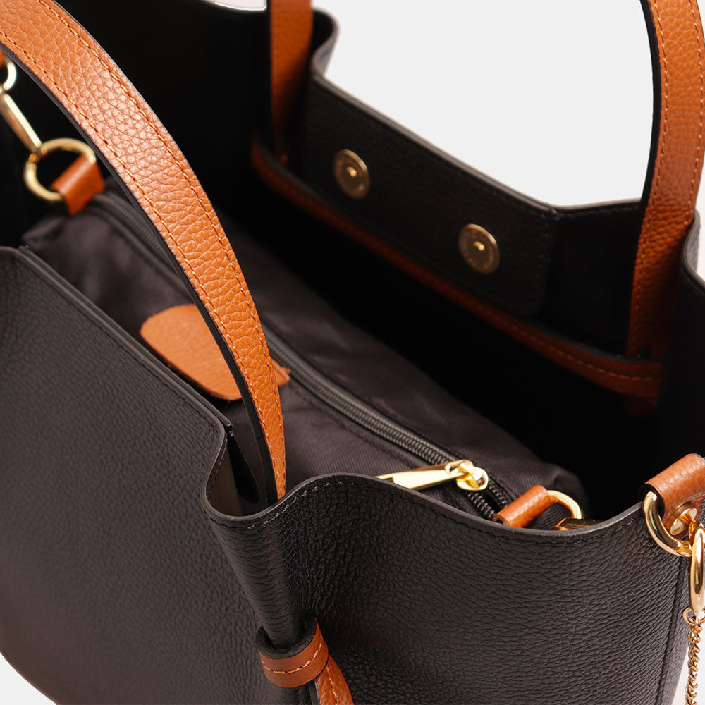 Borsa a Mano con Tracolla VIAVERDI in Pelle Nera e Marrone Made in Italy linea Castiglione