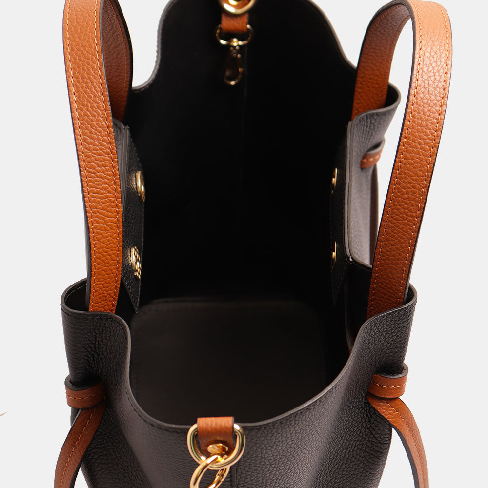 Borsa a Mano con Tracolla VIAVERDI in Pelle Nera e Marrone Made in Italy linea Castiglione