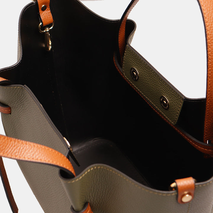 Borsa a Mano con Tracolla VIAVERDI in Pelle Verde e Marrone Made in Italy linea Castiglione