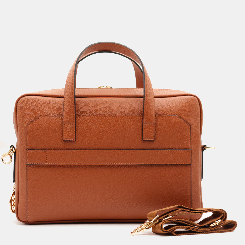 Borsa Business in Pelle Color Cuoio VIAVERDI Made in Italy - Porta Pc 15.6