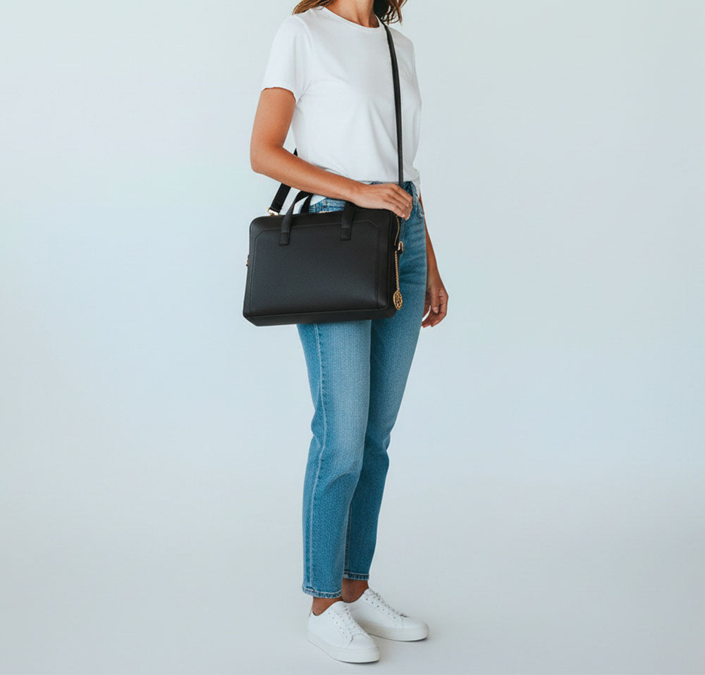 Borsa Business in Pelle Nera VIAVERDI Made in Italy - Porta Pc 15.6