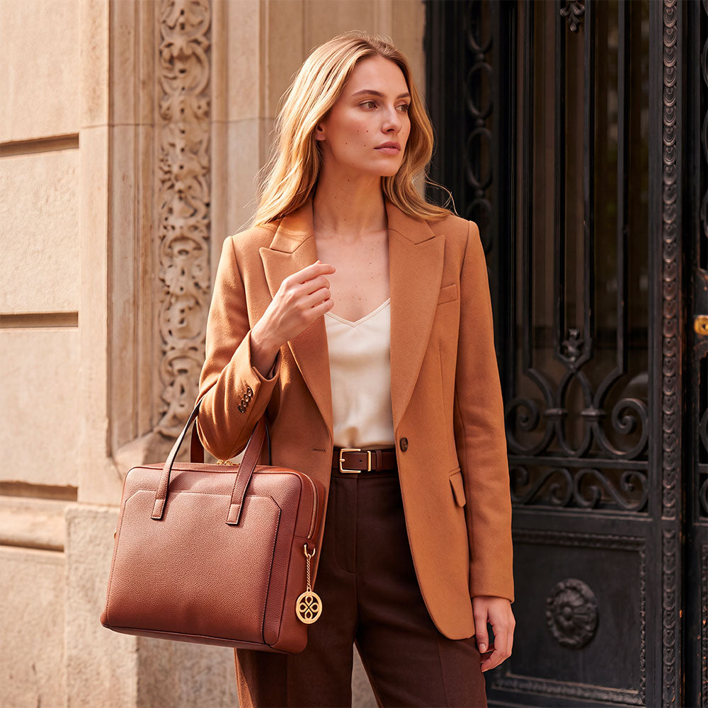 Borsa Business in Pelle Marrone VIAVERDI Made in Italy - Porta Pc 15.6
