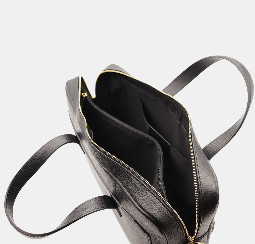 Borsa Business in Pelle Nera VIAVERDI Made in Italy - Porta Pc 15.6