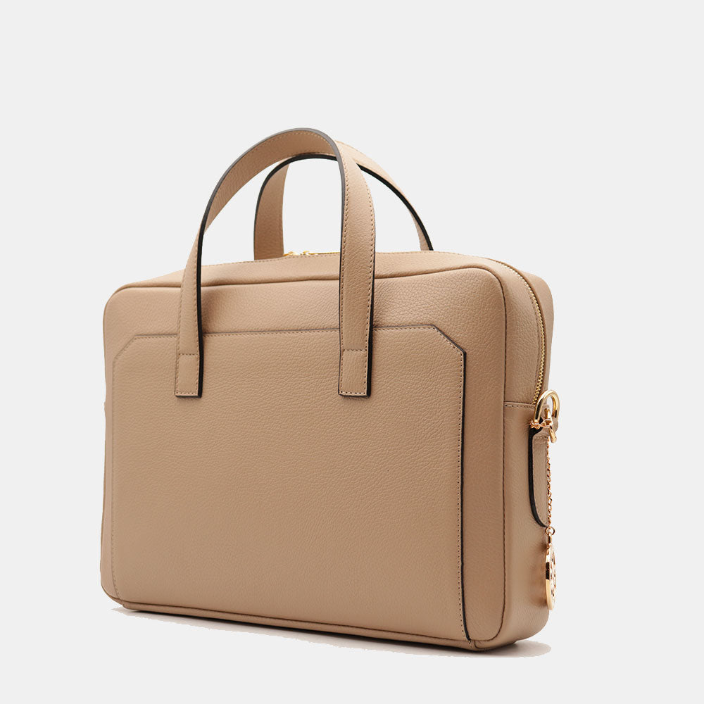 Borsa Business in Pelle Taupe VIAVERDI Made in Italy - Porta Pc 15.6