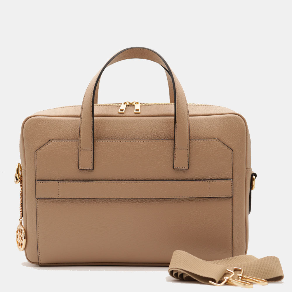 Borsa Business in Pelle Taupe VIAVERDI Made in Italy - Porta Pc 15.6