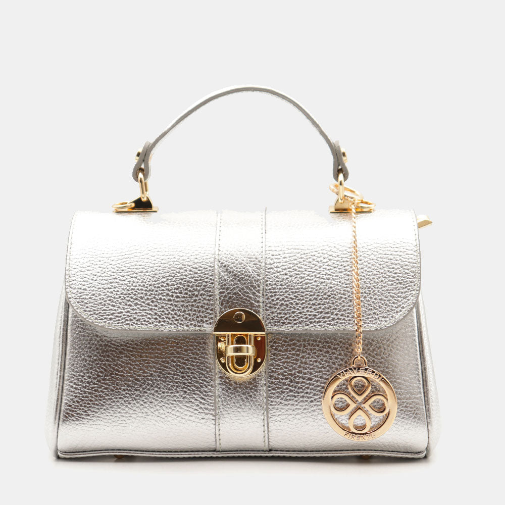 Borsa a Mano VIAVERDI in Pelle Argento Made in Italy linea Montalcino