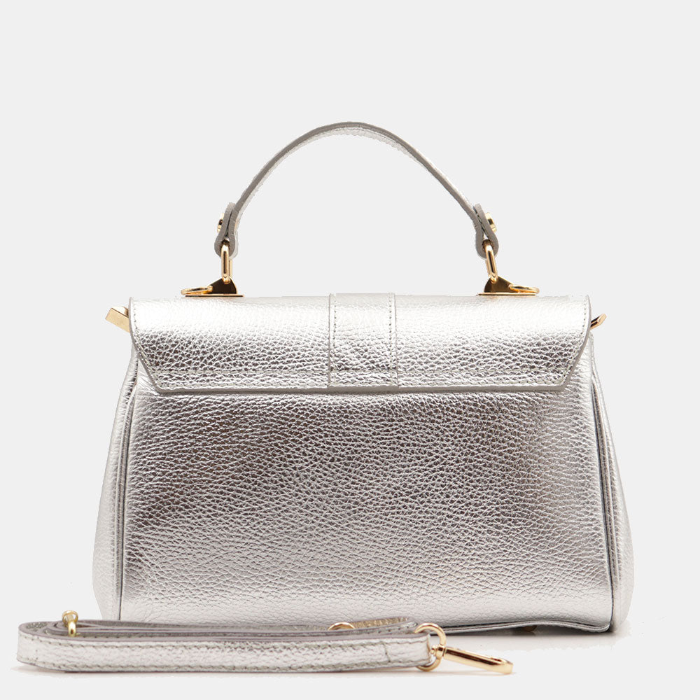 Borsa a Mano VIAVERDI in Pelle Argento Made in Italy linea Montalcino