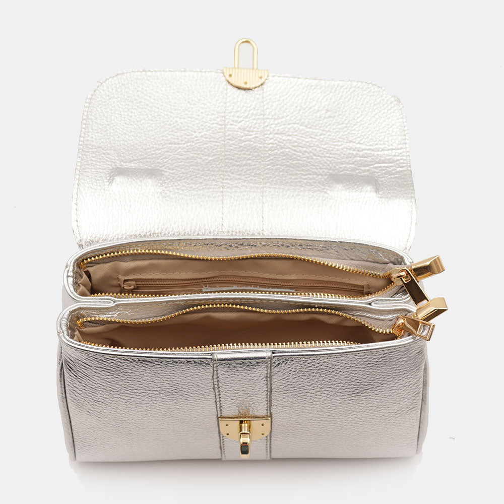 Borsa a Mano VIAVERDI in Pelle Argento Made in Italy linea Montalcino