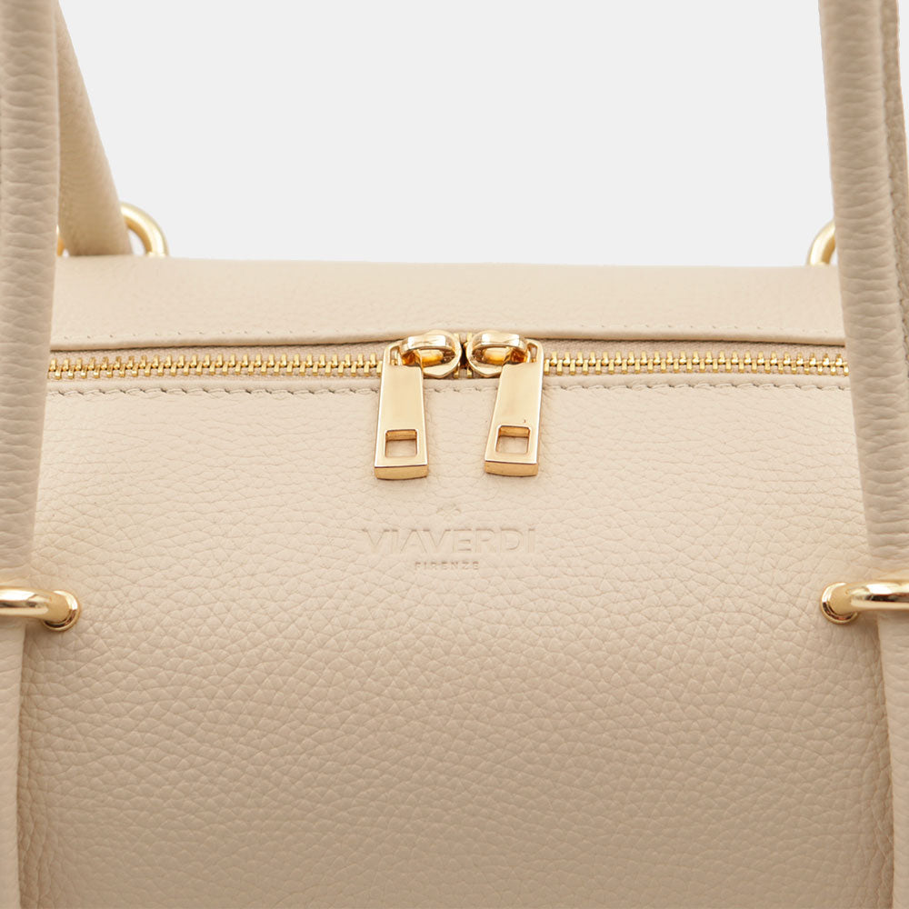 Borsa Donna a Spalla VIAVERDI in Pelle Beige Made in Italy linea San Gimignano