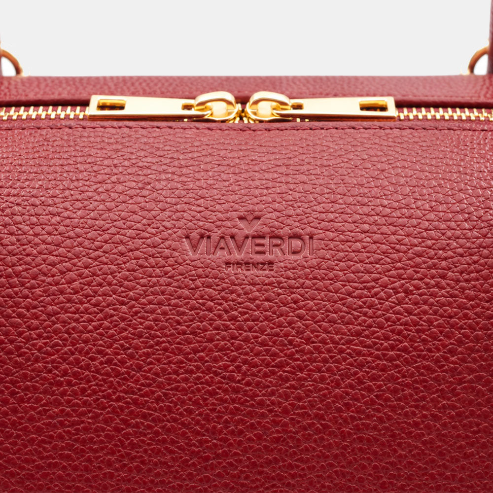 Borsa Donna a Spalla VIAVERDI in Pelle Bordeaux Scuro Made in Italy linea San Gimignano