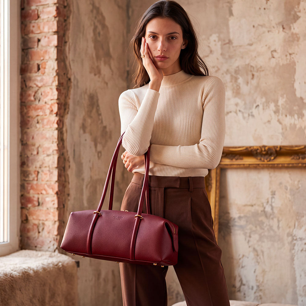 Borsa Donna a Spalla VIAVERDI in Pelle Bordeaux Scuro Made in Italy linea San Gimignano