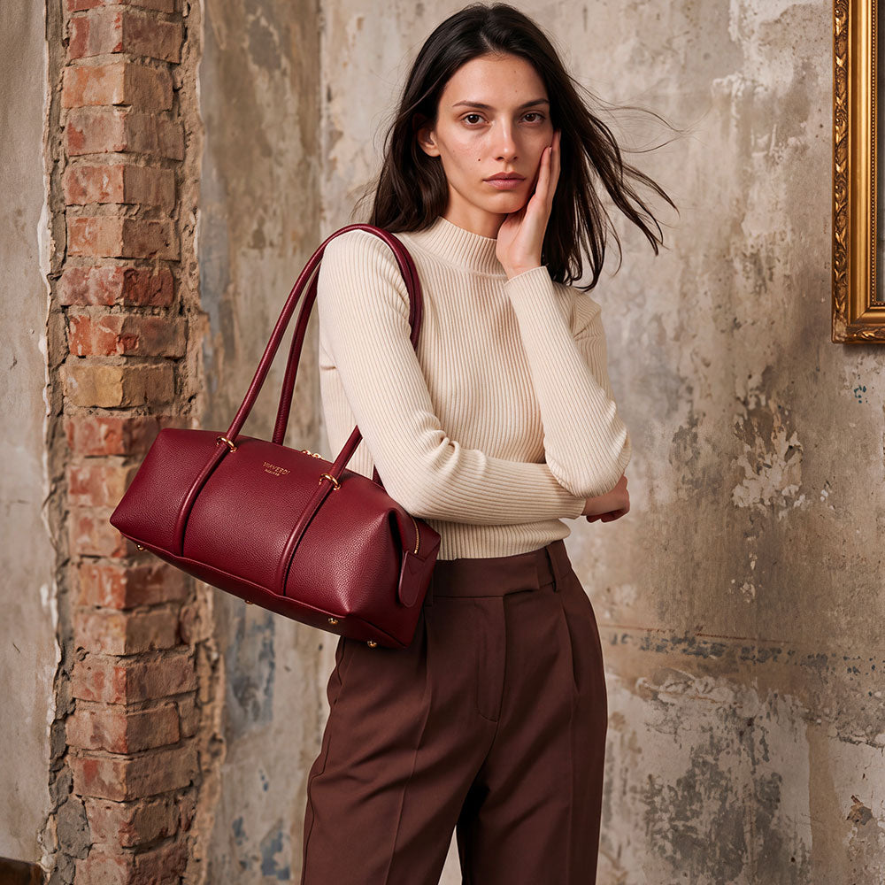Borsa Donna a Spalla VIAVERDI in Pelle Bordeaux Scuro Made in Italy linea San Gimignano