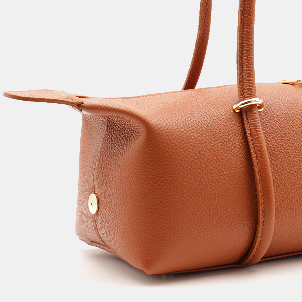 Borsa Donna a Spalla VIAVERDI in Pelle color Cuoio Made in Italy linea San Gimignano