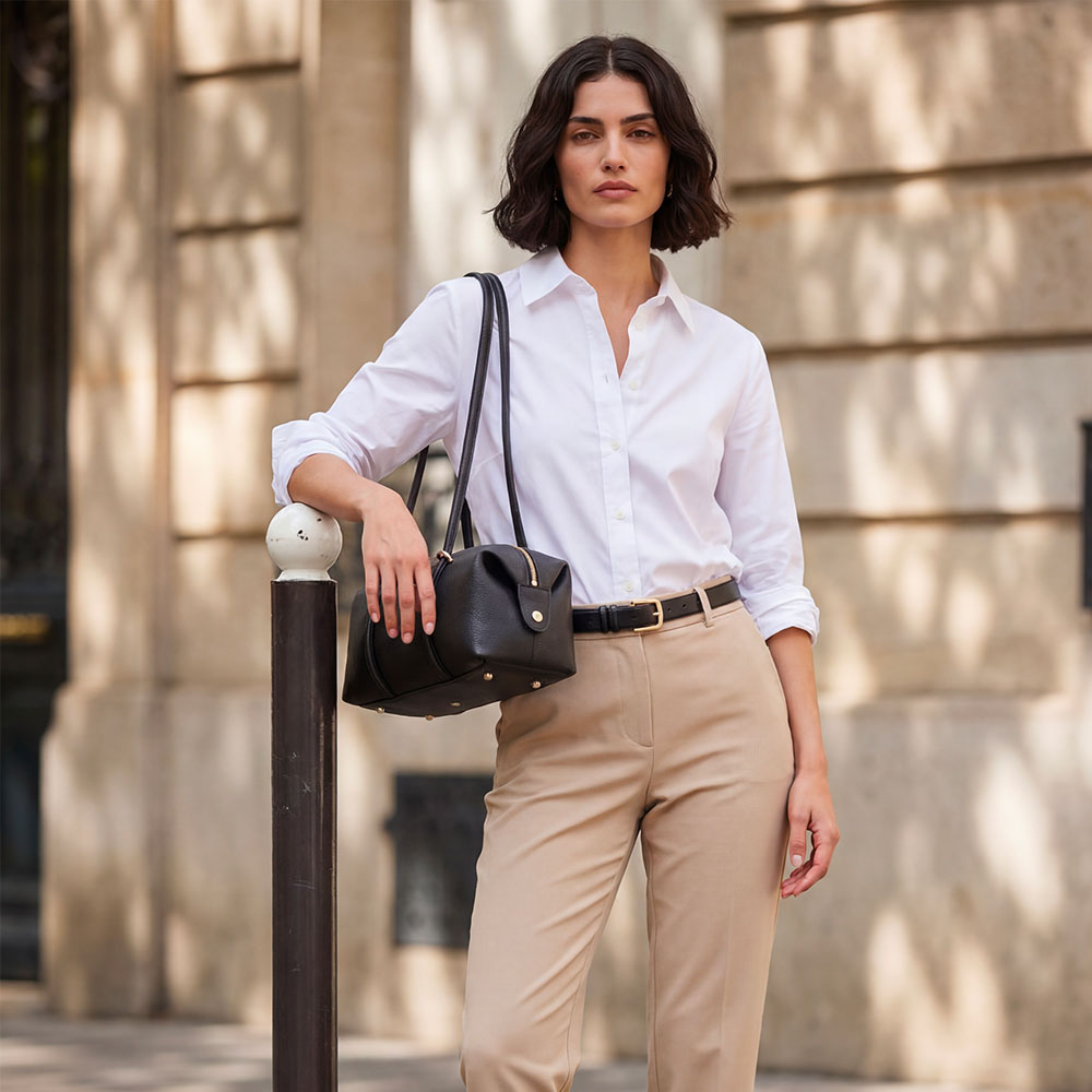 Borsa Donna a Spalla VIAVERDI in Pelle Nera Made in Italy linea San Gimignano