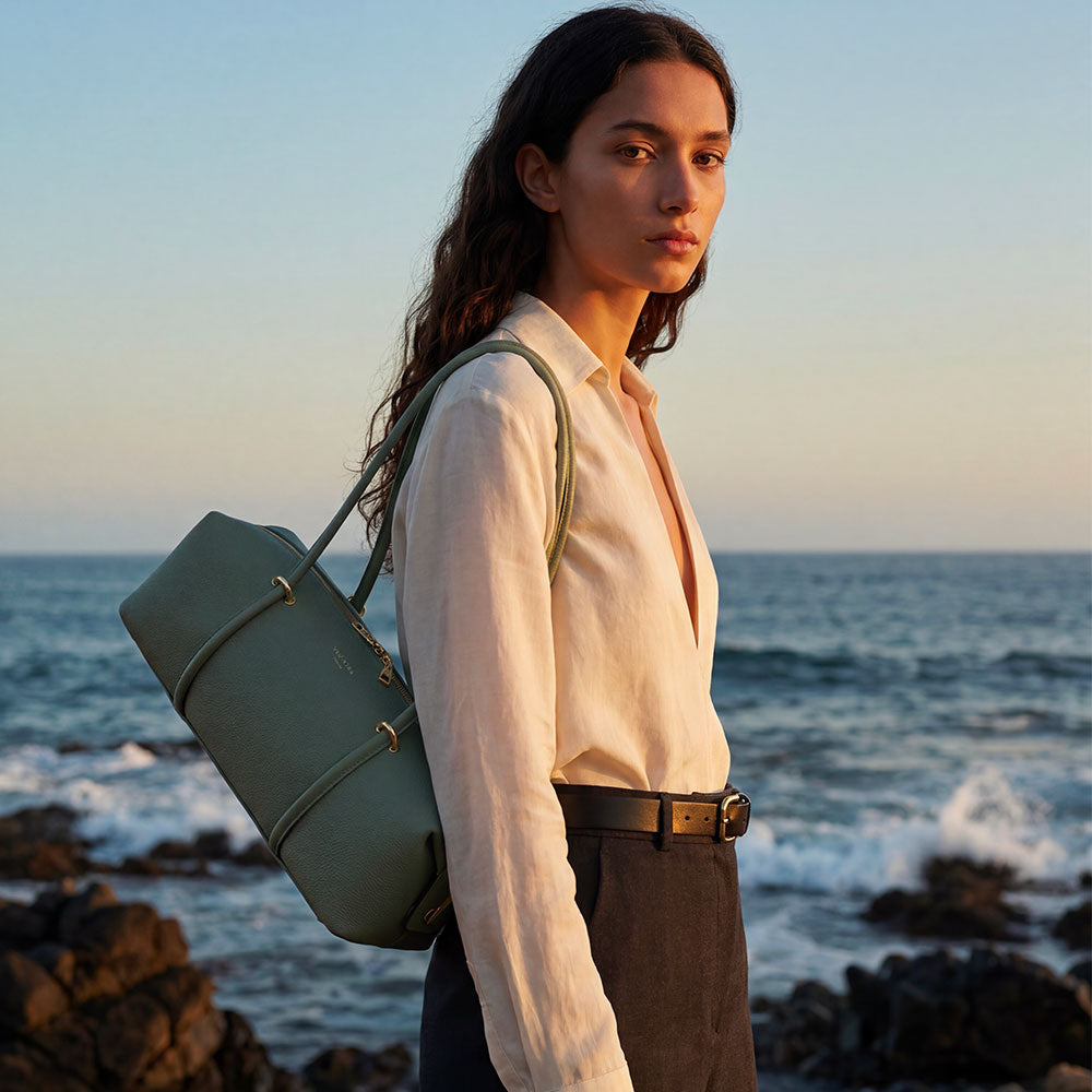 Borsa Donna a Spalla VIAVERDI in Pelle Verde Menta Made in Italy linea San Gimignano