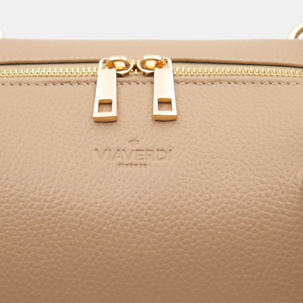 Borsa Donna a Spalla VIAVERDI in Pelle Taupe Made in Italy linea San Gimignano