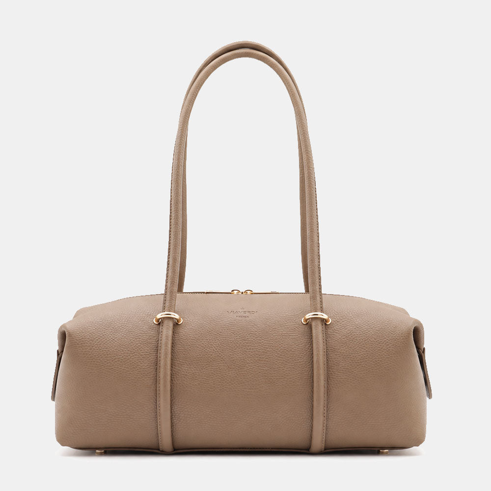 Borsa Donna a Spalla VIAVERDI in Pelle Taupe Scuro Made in Italy linea San Gimignano