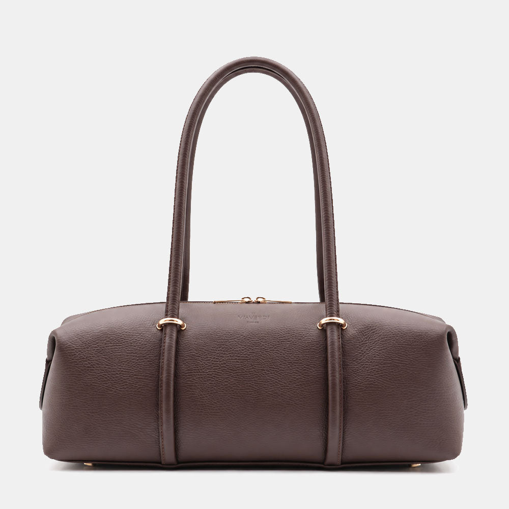 Borsa Donna a Spalla VIAVERDI in Pelle Marrone Testa di Moro Scuro Made in Italy linea San Gimignano