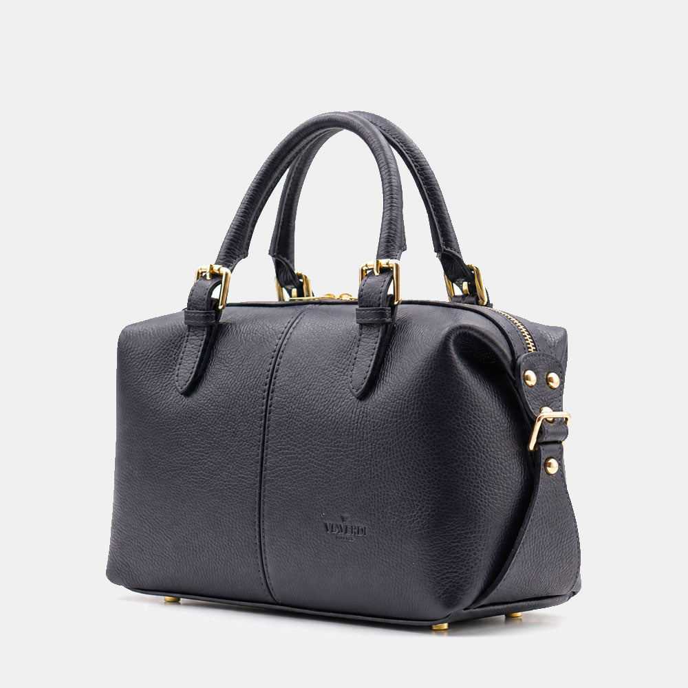 Borsa Bauletto VIAVERDI in Pelle Blu Made in Italy Linea San Gimignano
