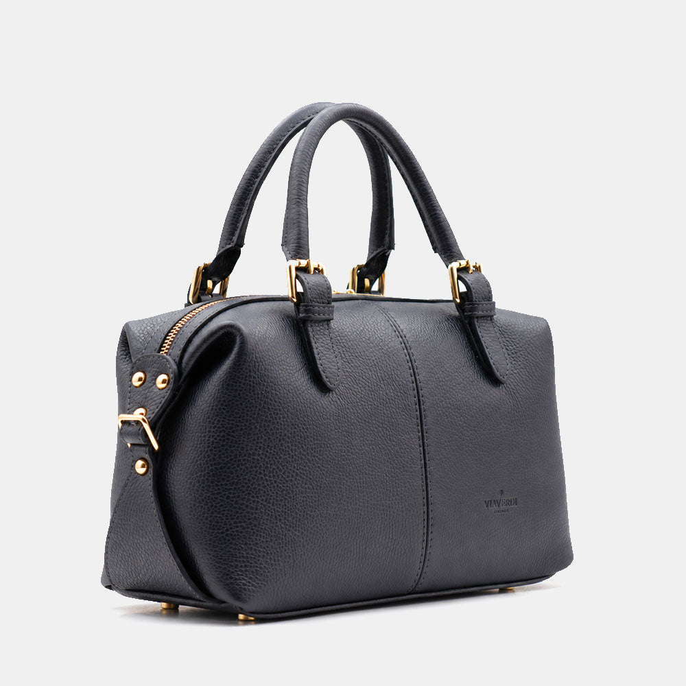 Borsa Bauletto VIAVERDI in Pelle Blu Made in Italy Linea San Gimignano