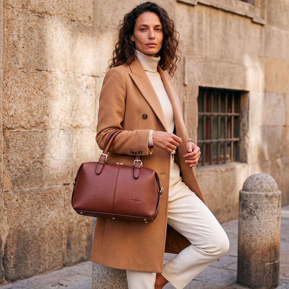 Borsa Bauletto VIAVERDI in Pelle Marrone Made in Italy Linea San Gimignano