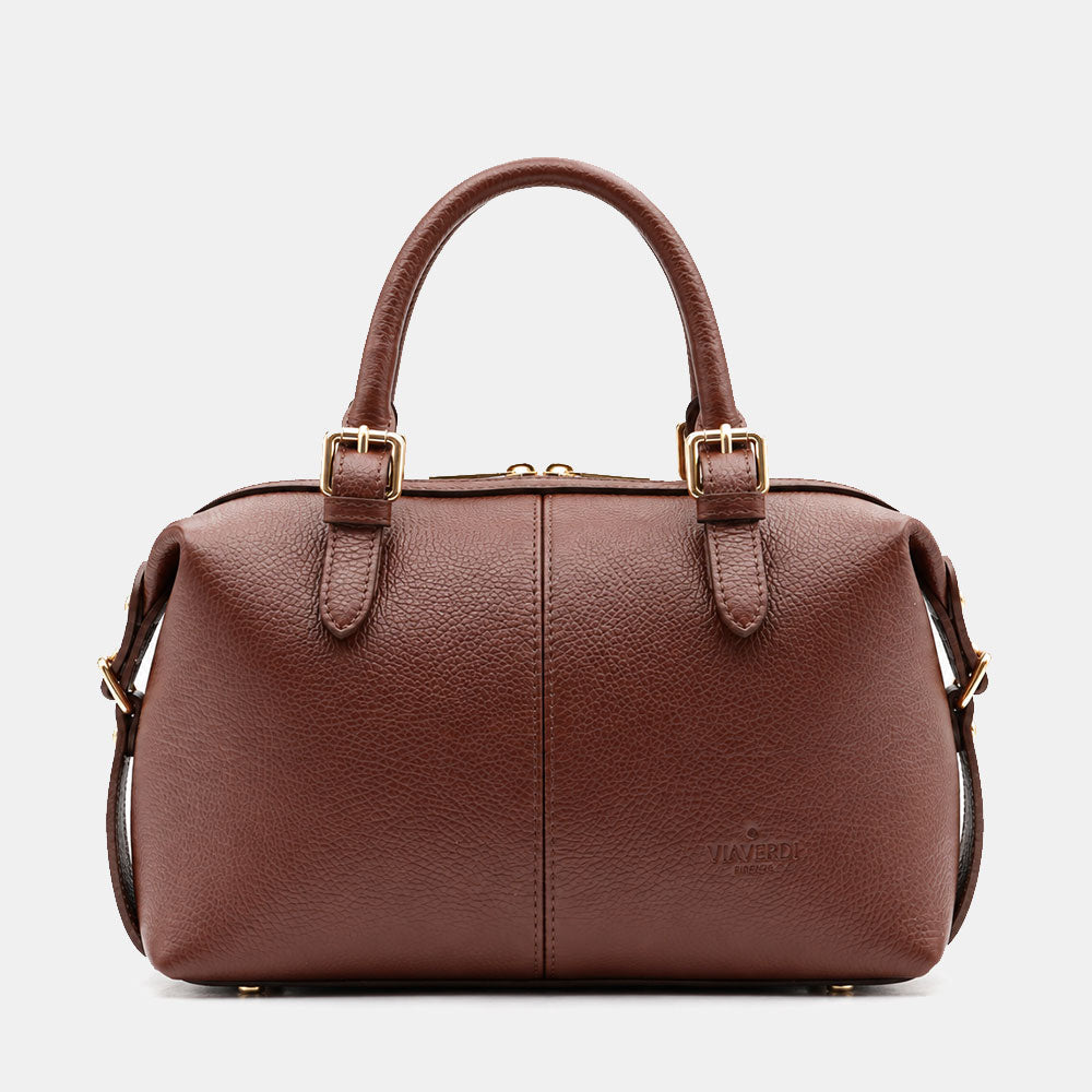Borsa Bauletto VIAVERDI in Pelle Marrone Made in Italy Linea San Gimignano