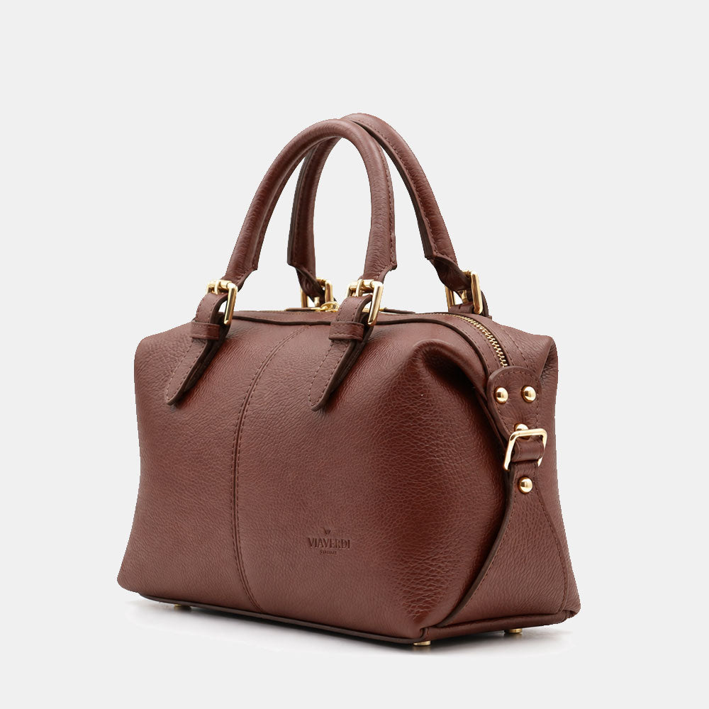 Borsa Bauletto VIAVERDI in Pelle Marrone Made in Italy Linea San Gimignano