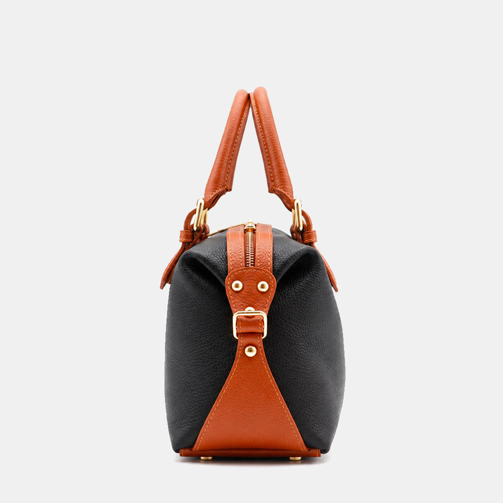 Borsa Bauletto VIAVERDI in Pelle Blu e Cuoio Made in Italy Linea San Gimignano