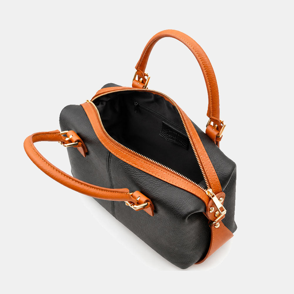 Borsa Bauletto VIAVERDI in Pelle Blu e Cuoio Made in Italy Linea San Gimignano
